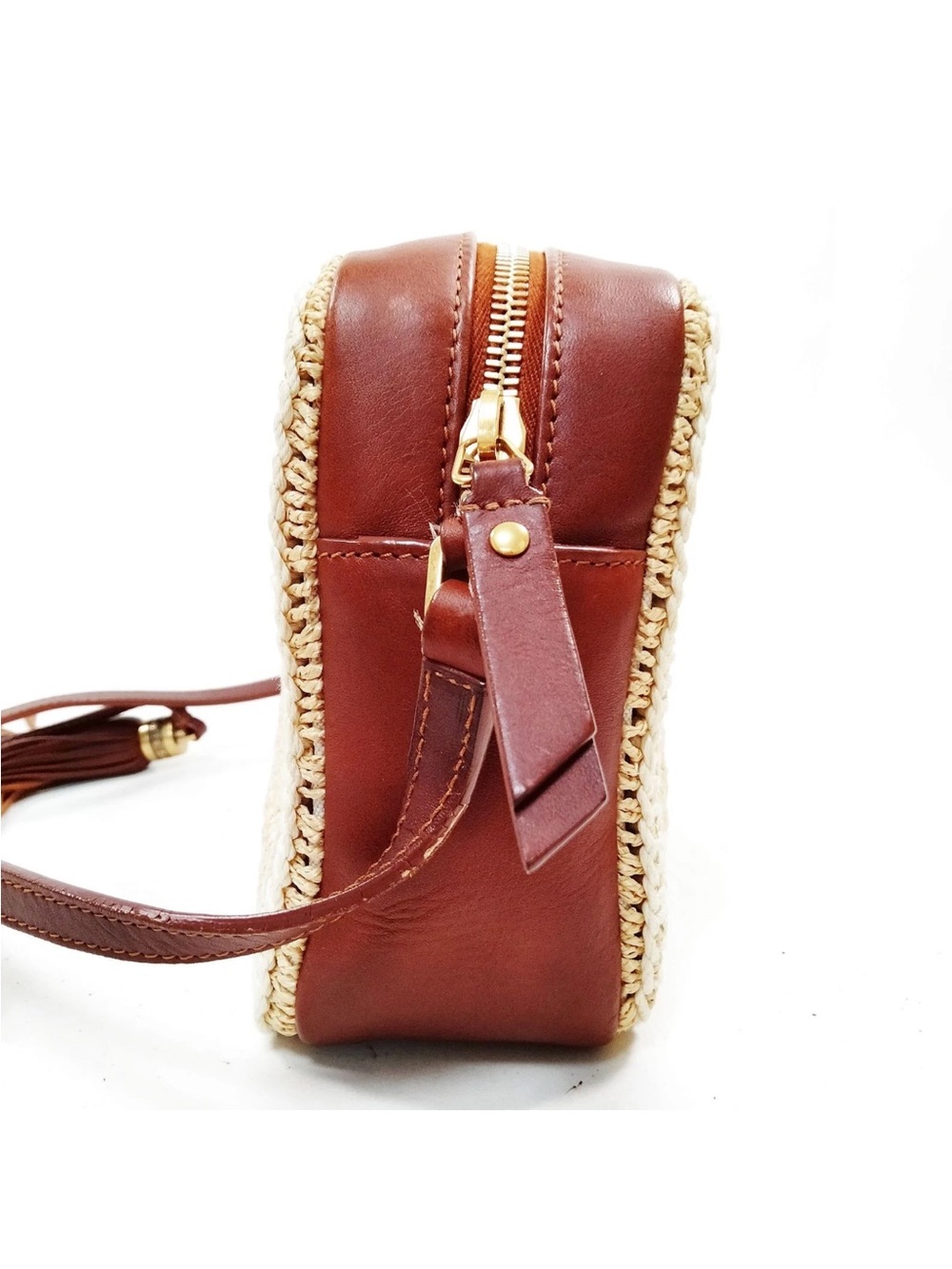 ❌SOLD🤩Saint Laurent YSL Raffia Crossbody Bag Brown Leather Tassel - Picture 4 of 9